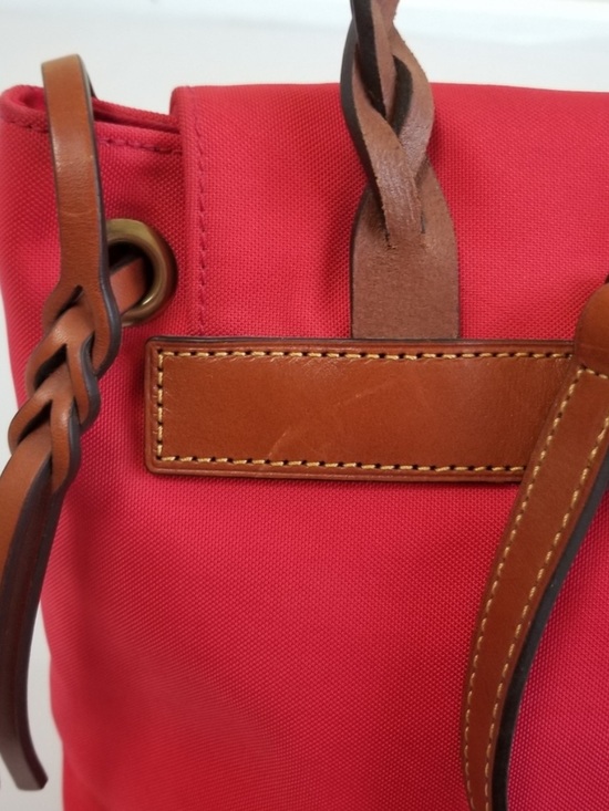 Dooney & Bourke Handbag Nylon Flap Backpack - Red Tan Leather Braided Straps EUC main image 5
